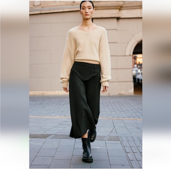 Zara Gray Asymmetrical Cape Midi Skirt Mid waist belt loop ZW Collection S NWT - Picture 16 of 16